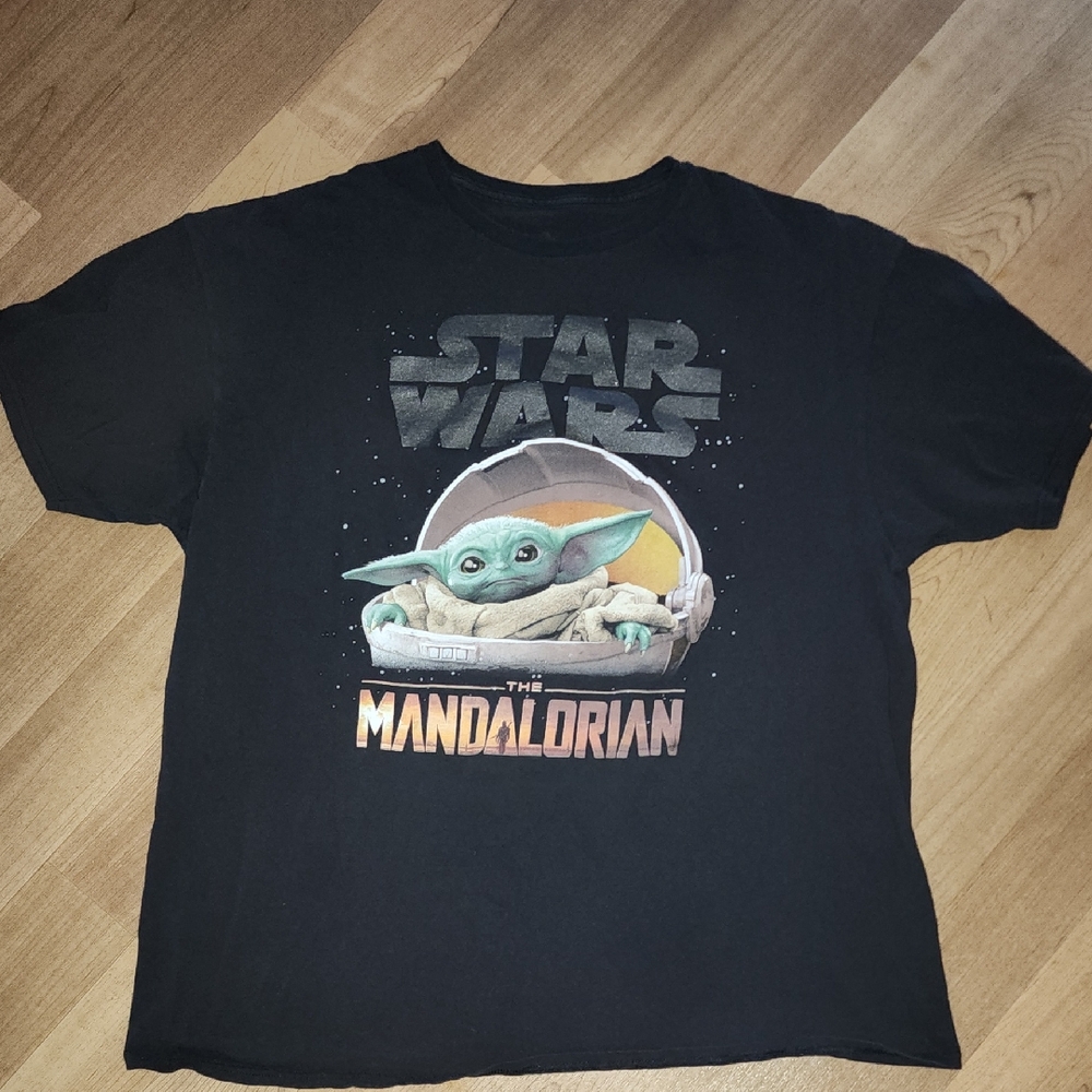 Star Wars Black Tee with Grogu and Mandalorian Design